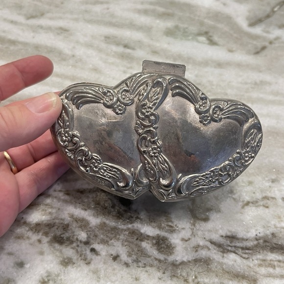 Other - Vintage‎ Silver Plated Double Heart Ornate Trinket Jewelry Box